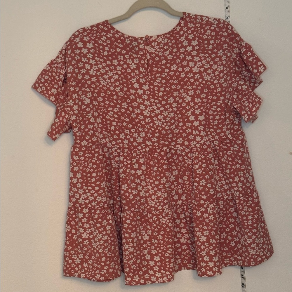 Pink Flutter Sleeve floral Blouse-XL